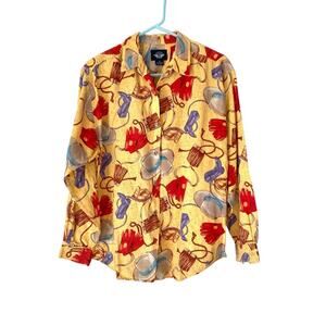 Vintage Levi’s Dockers Horse Equestrian Cowboy Western Yellow Shirt size medium
